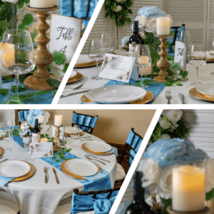 Blue &amp; White Floral Table Decor Collage