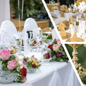 Stunning table decor, matching Gold &amp; white theme