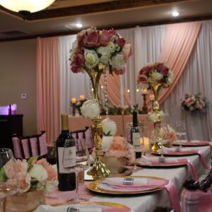 Elegant Reception Stage with Classic Pink &amp; Gold